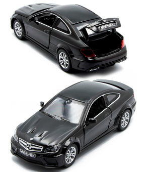 Металлическая машинка Die Cast  1:32 «Mercedes-Benz C63 AMG Coupe Black Series» 15 см., А32251, свет, звук, инерционная / Черный