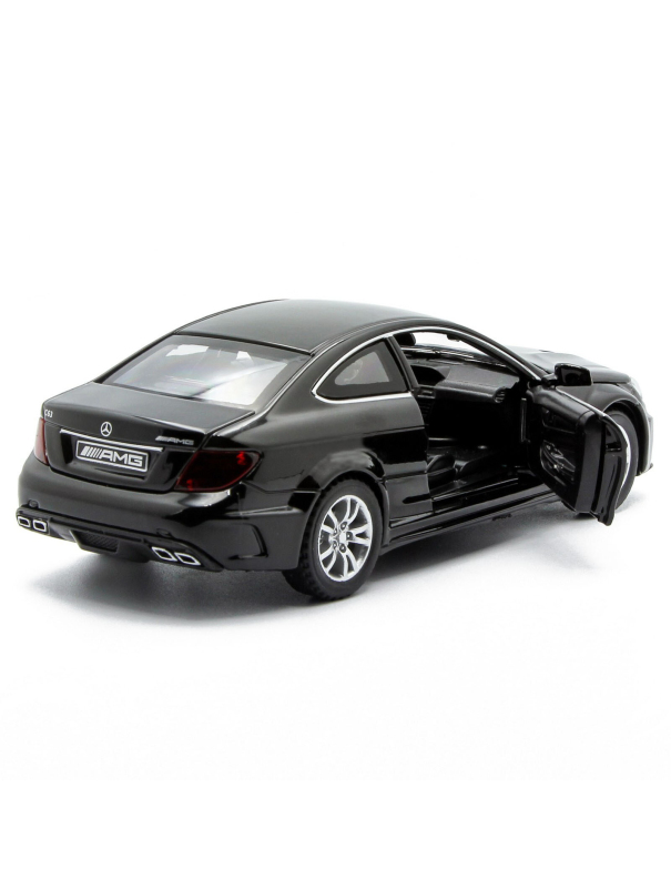 Металлическая машинка Die Cast  1:32 «Mercedes-Benz C63 AMG Coupe Black Series» 15 см., А32251, свет, звук, инерционная / Черный