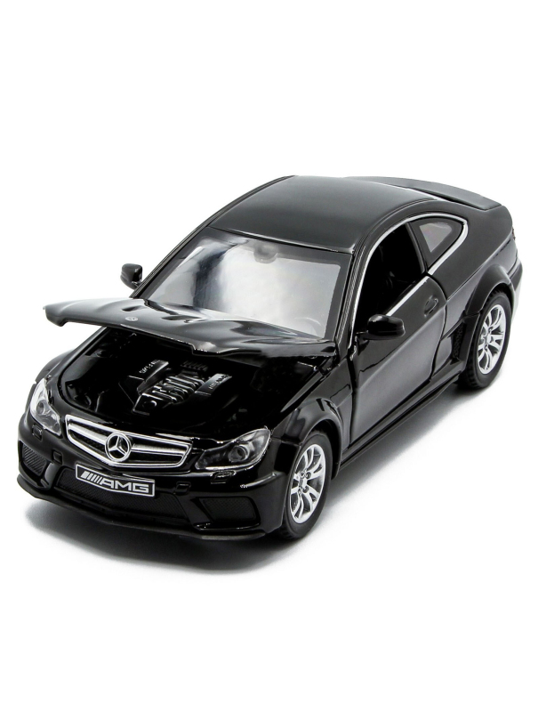 Металлическая машинка Die Cast  1:32 «Mercedes-Benz C63 AMG Coupe Black Series» 15 см., А32251, свет, звук, инерционная / Черный