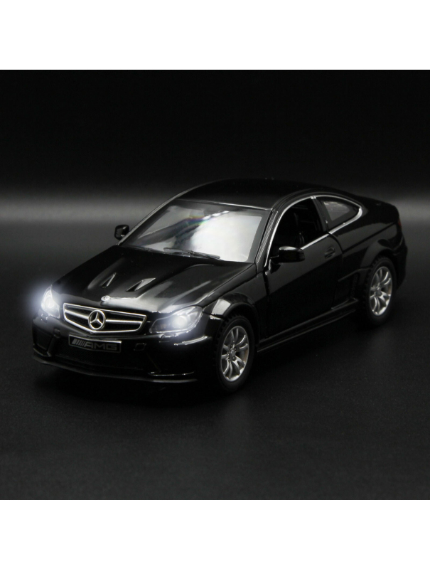 Металлическая машинка Die Cast  1:32 «Mercedes-Benz C63 AMG Coupe Black Series» 15 см., А32251, свет, звук, инерционная / Черный