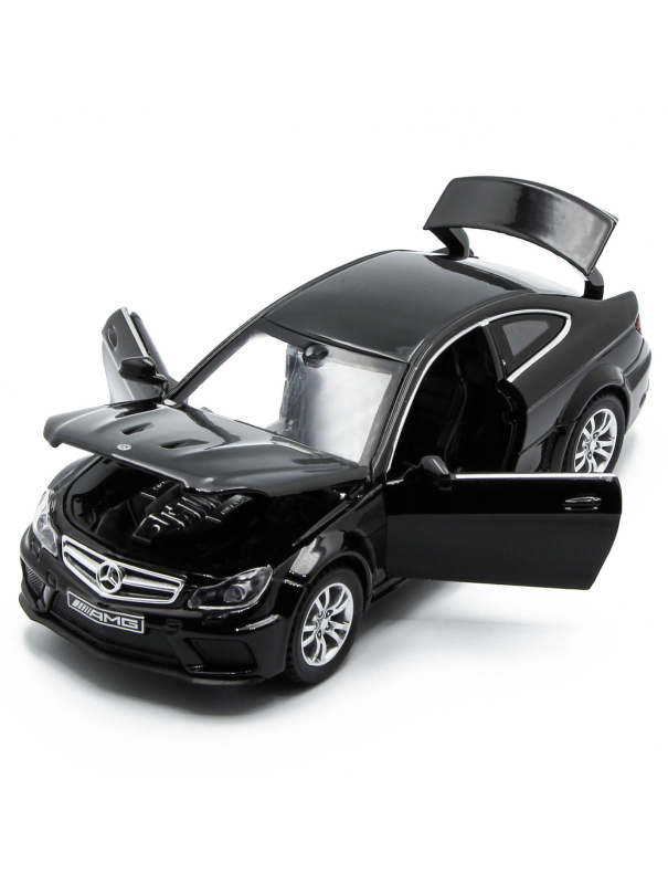 Металлическая машинка Die Cast  1:32 «Mercedes-Benz C63 AMG Coupe Black Series» 15 см., А32251, свет, звук, инерционная / Черный