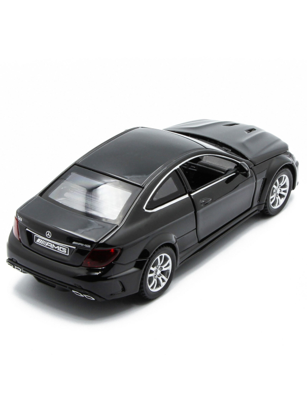 Металлическая машинка Die Cast  1:32 «Mercedes-Benz C63 AMG Coupe Black Series» 15 см., А32251, свет, звук, инерционная / Черный