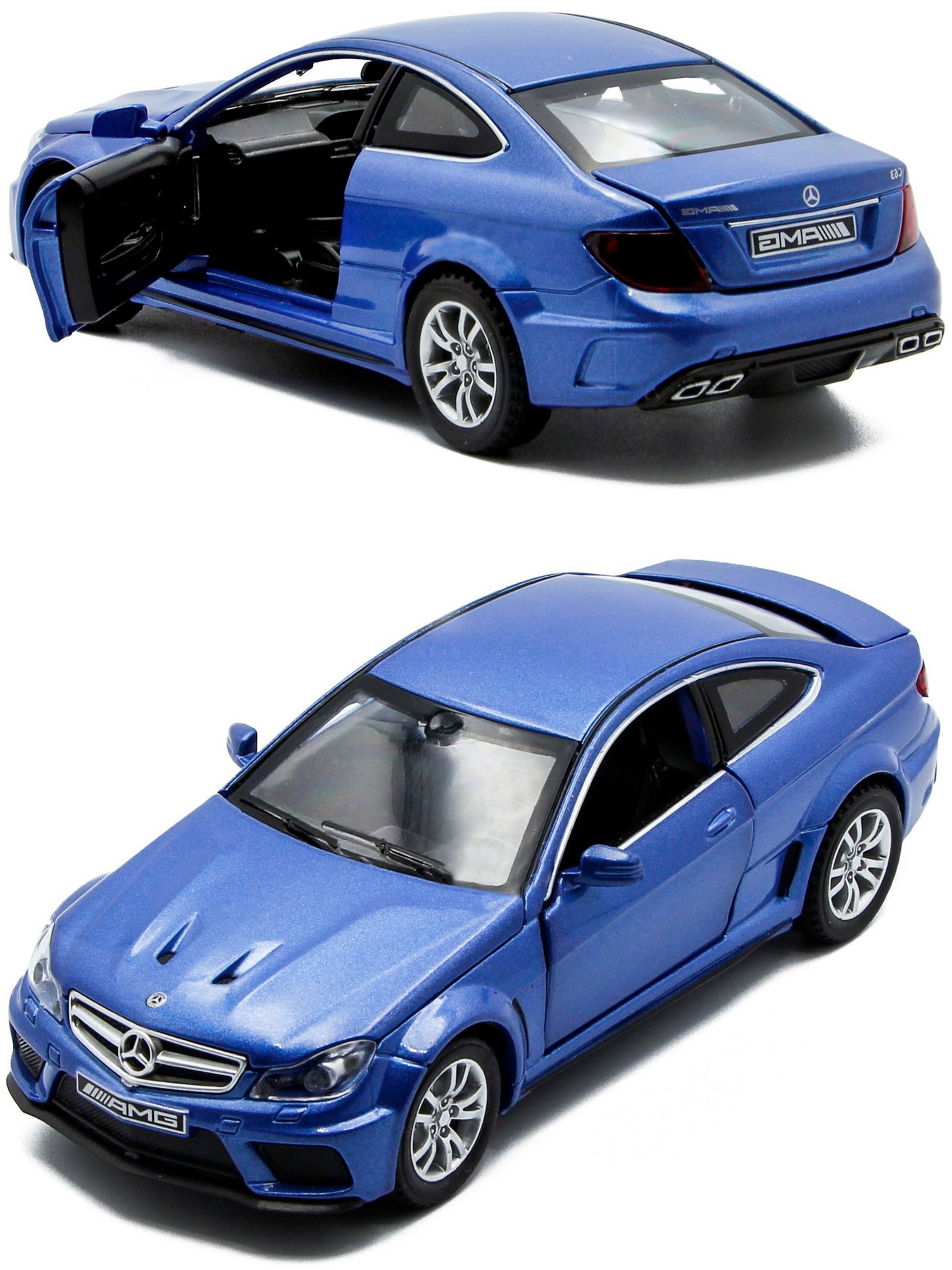 Металлическая машинка Die Cast  1:32 «Mercedes-Benz C63 AMG Coupe Black Series» 15 см., А32251, свет, звук, инерционная / Синий