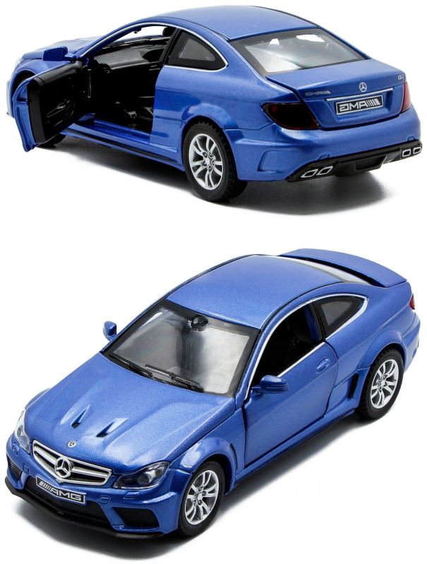 Металлическая машинка Die Cast  1:32 «Mercedes-Benz C63 AMG Coupe Black Series» 15 см., А32251, свет, звук, инерционная / Синий