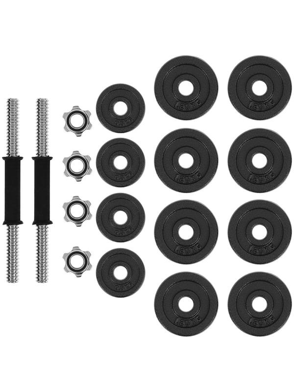 Набор: 2 гантельных грифа 35 см, 12 дисков, 4 замка, вес 15 кг