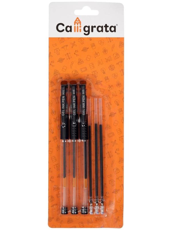 Набор гелевых ручек, 0.5 мм, 3 штуки + 3 чёрных стержня