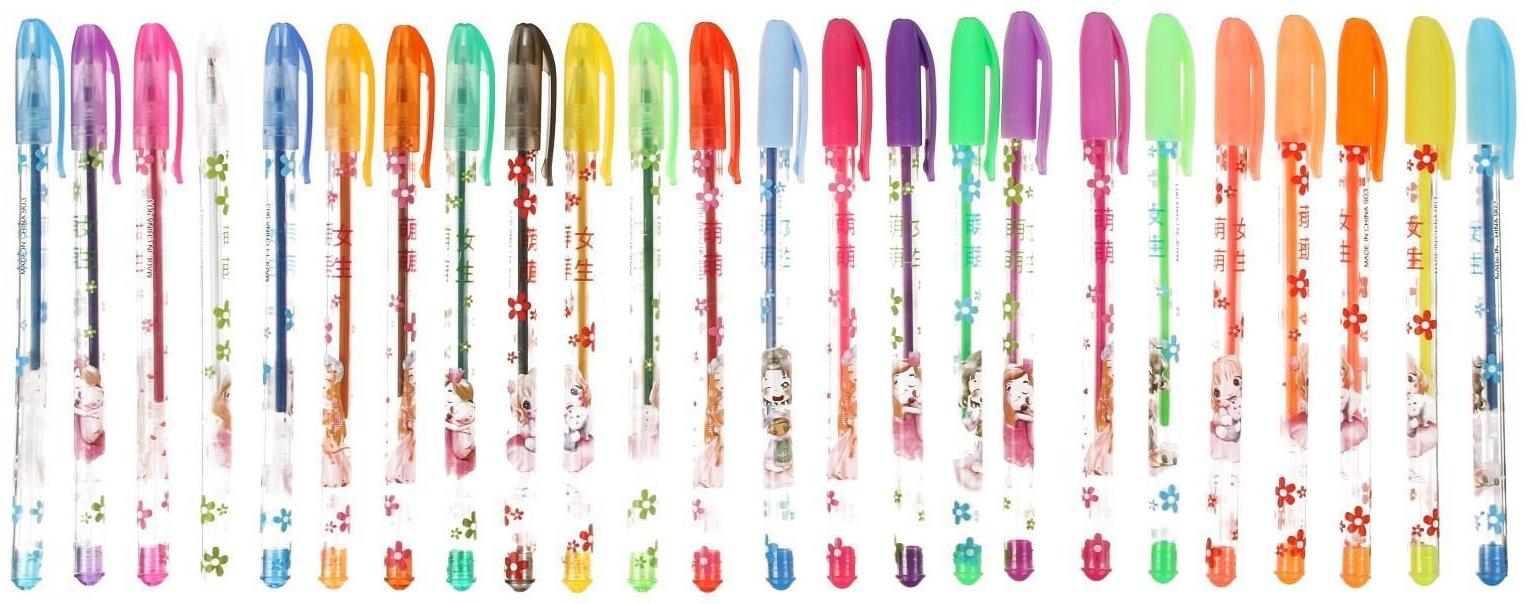 Набор гелевых ручек, 24 цвета, металлик, корпус с рисунком, в блистере на кнопке