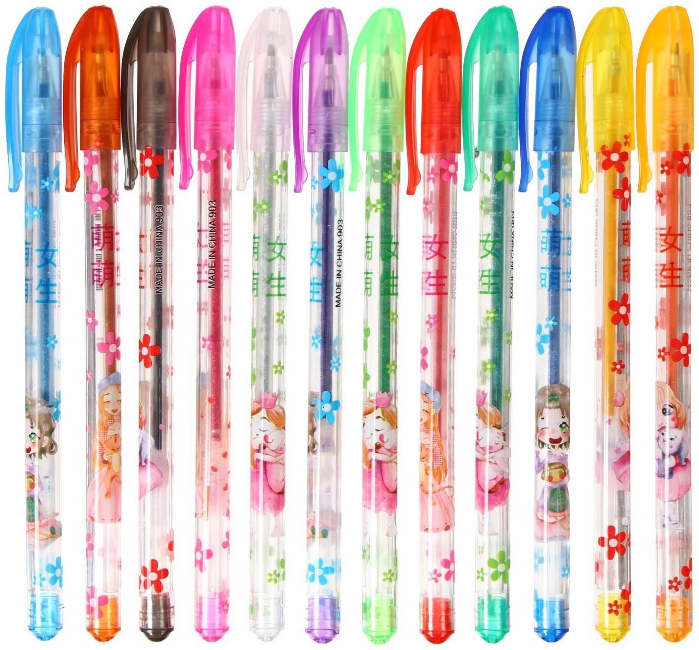 Набор гелевых ручек, 24 цвета, металлик, корпус с рисунком, в блистере на кнопке