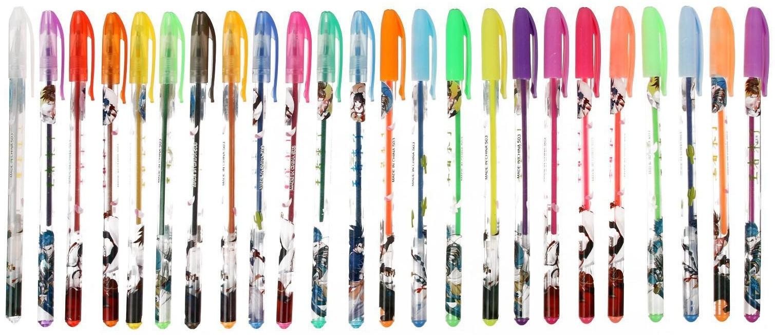 Набор гелевых ручек, 24 цвета, металлик, корпус с рисунком, в блистере на кнопке