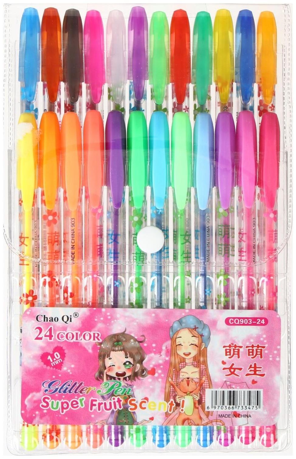 Набор гелевых ручек, 24 цвета, металлик, корпус с рисунком, в блистере на кнопке