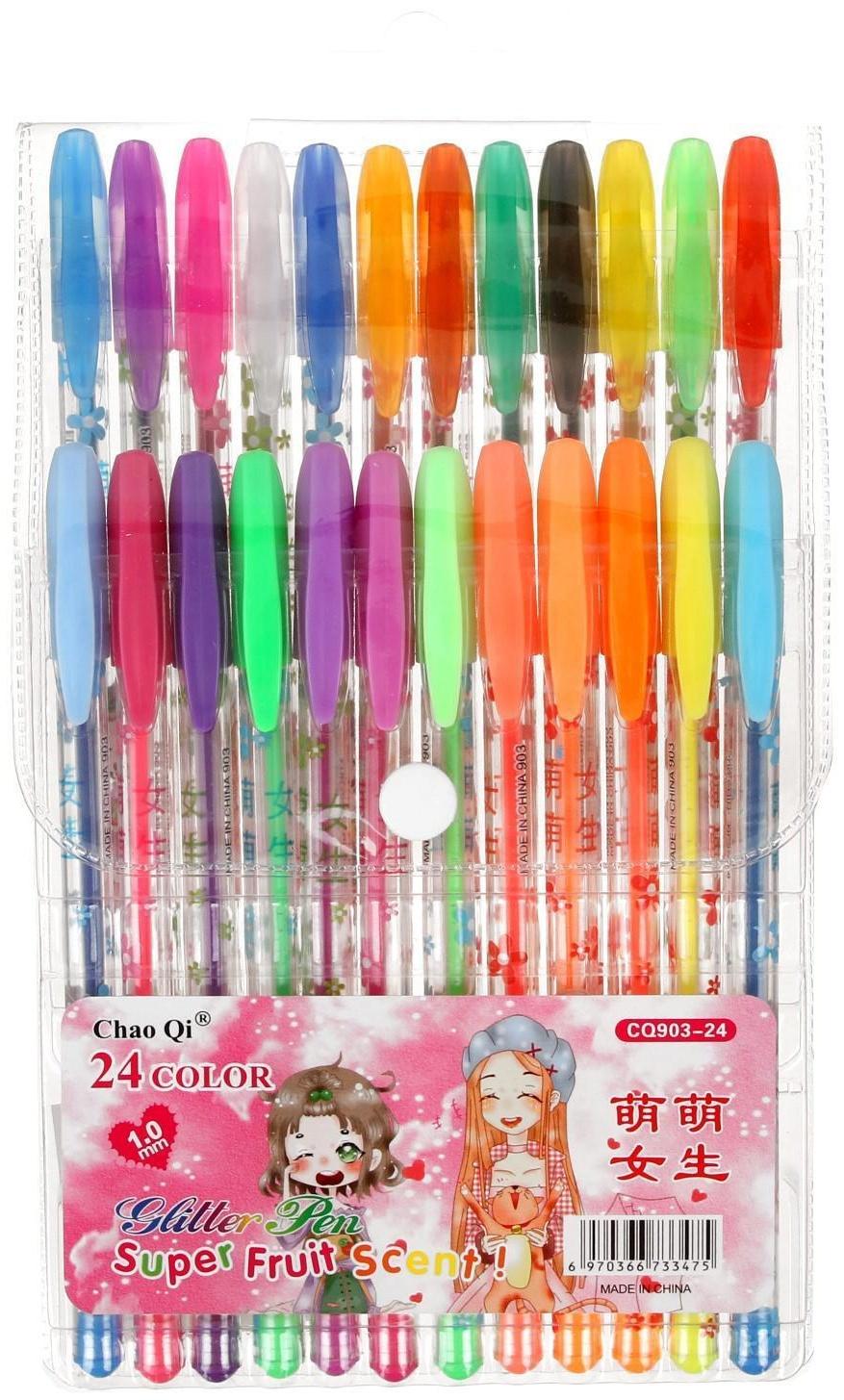 Набор гелевых ручек, 24 цвета, металлик, корпус с рисунком, в блистере на кнопке