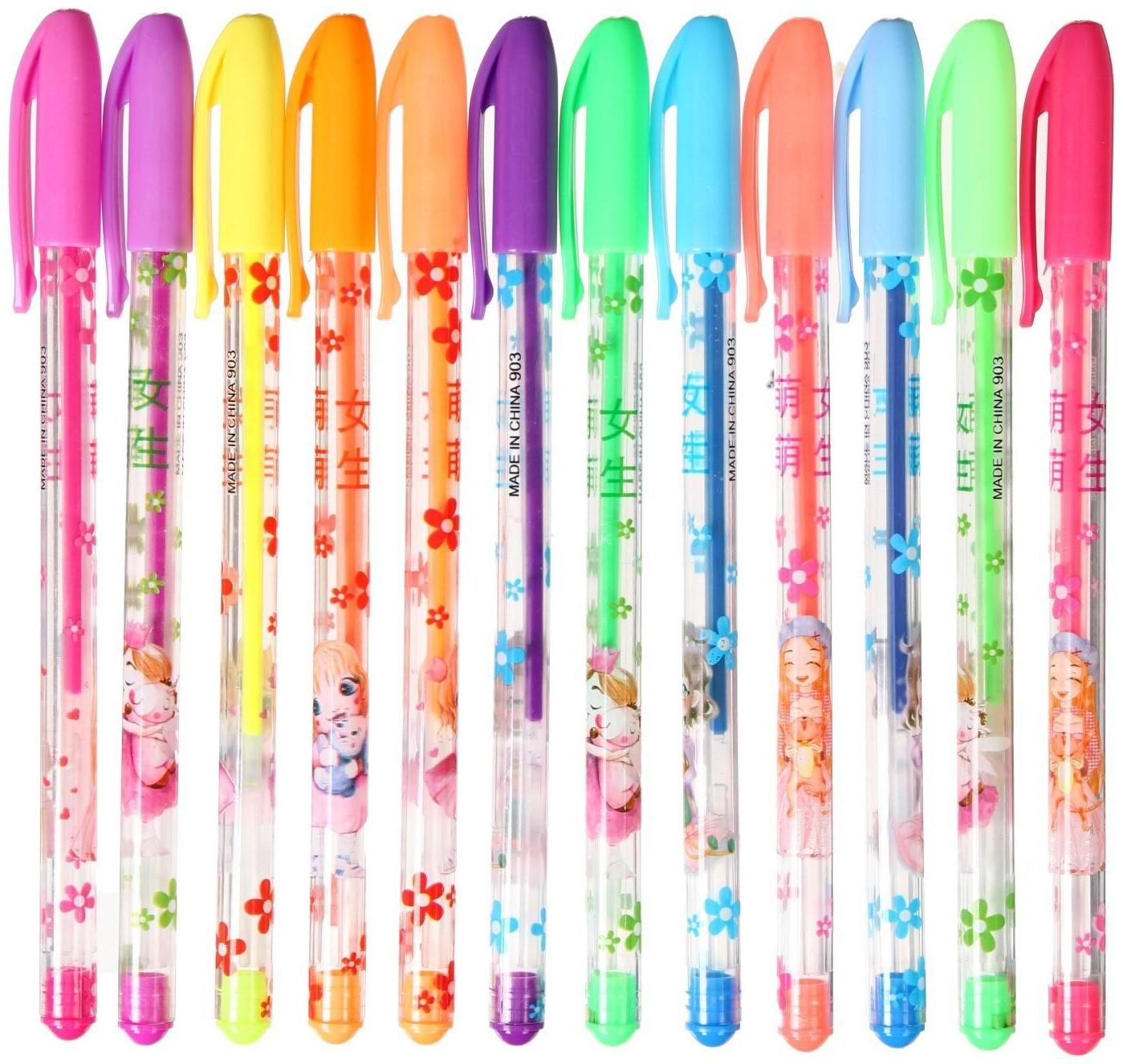 Набор гелевых ручек, 24 цвета, металлик, корпус с рисунком, в блистере на кнопке