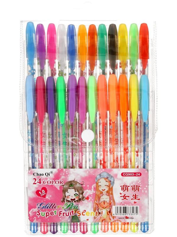 Набор гелевых ручек, 24 цвета, металлик, корпус с рисунком, в блистере на кнопке