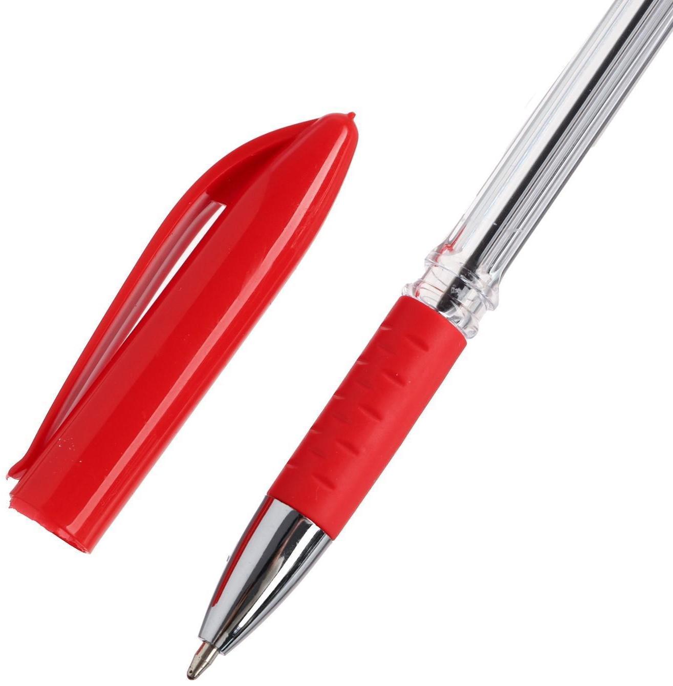 Ручка шариковая 0.5 мм, стержень красный, с резиновым держателем