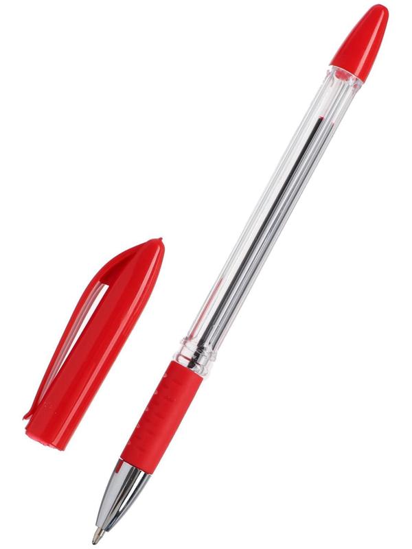 Ручка шариковая 0.5 мм, стержень красный, с резиновым держателем