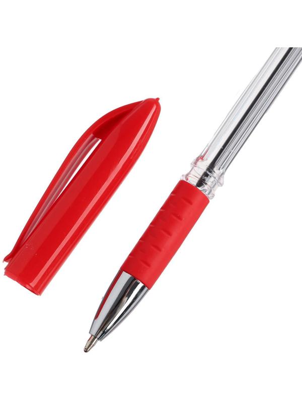 Ручка шариковая 0.5 мм, стержень красный, с резиновым держателем