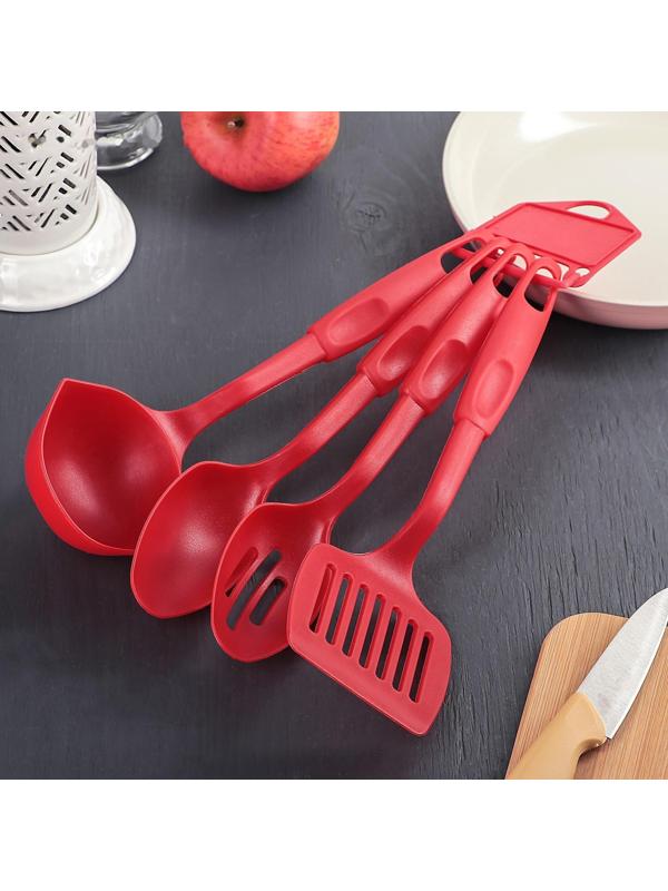 Набор кухонных принадлежностей Доляна «Радуга», 30 см, 4 предмета, цвет красный