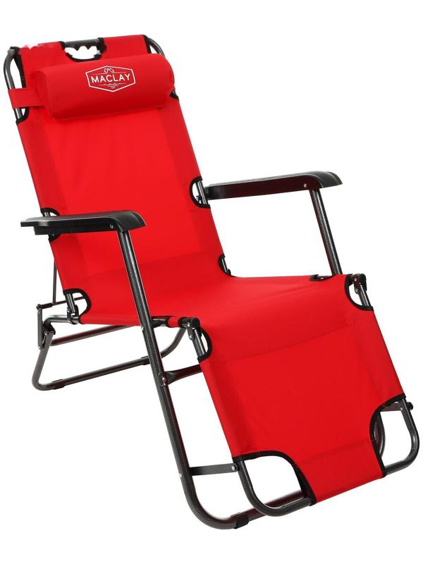 Кресло-шезлонг туристическое, с подголовником, р. 153 х 60 х 30 см, до 100 кг, цвет красный