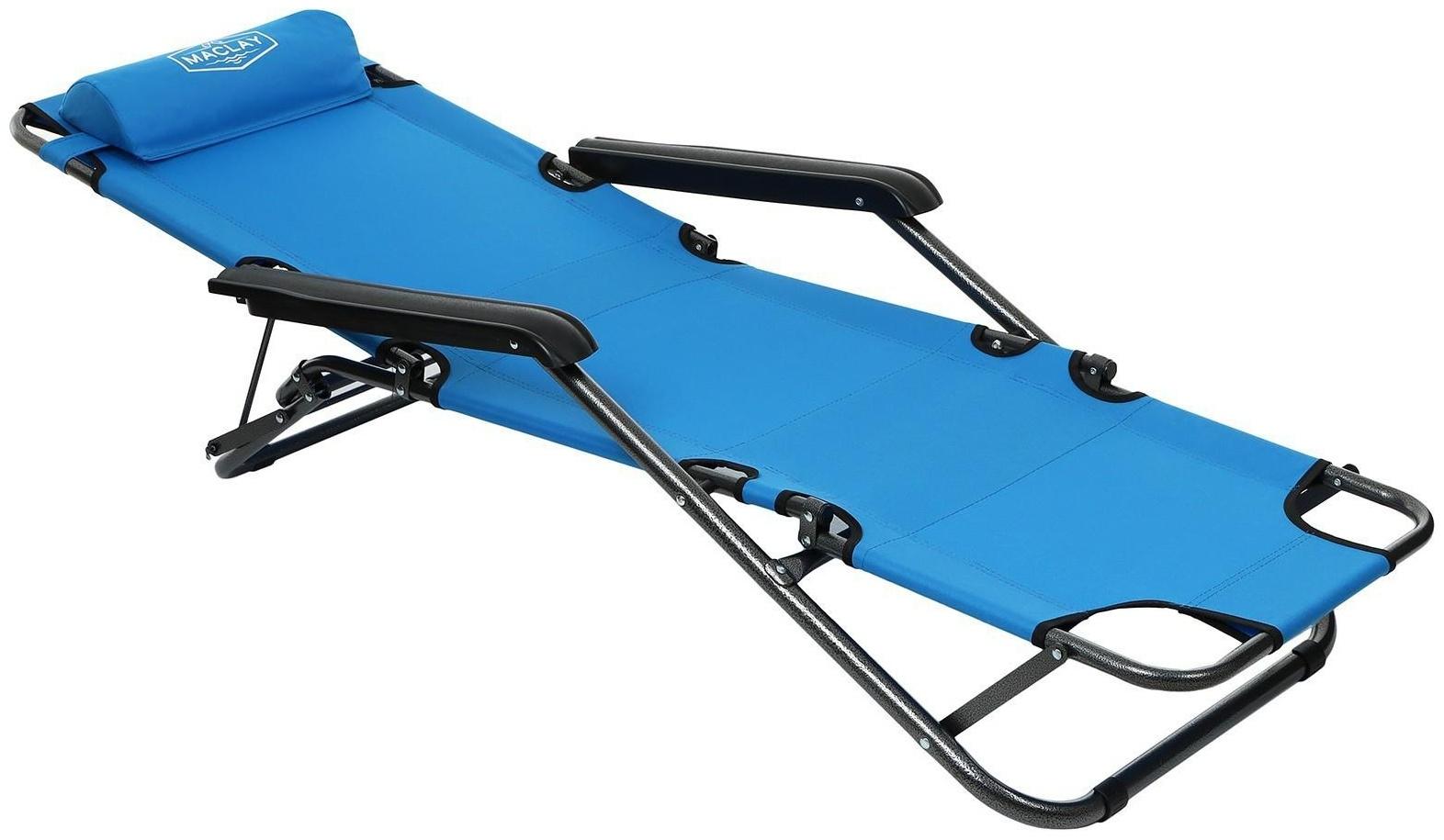Кресло-шезлонг туристическое, с подголовником, р. 153 х 60 х 79 см, до 100 кг, цвет голубой