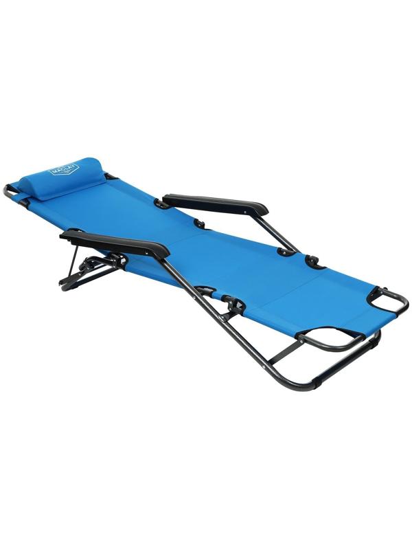 Кресло-шезлонг туристическое, с подголовником, р. 153 х 60 х 79 см, до 100 кг, цвет голубой