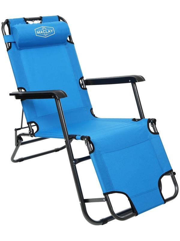 Кресло-шезлонг туристическое, с подголовником, р. 153 х 60 х 79 см, до 100 кг, цвет голубой