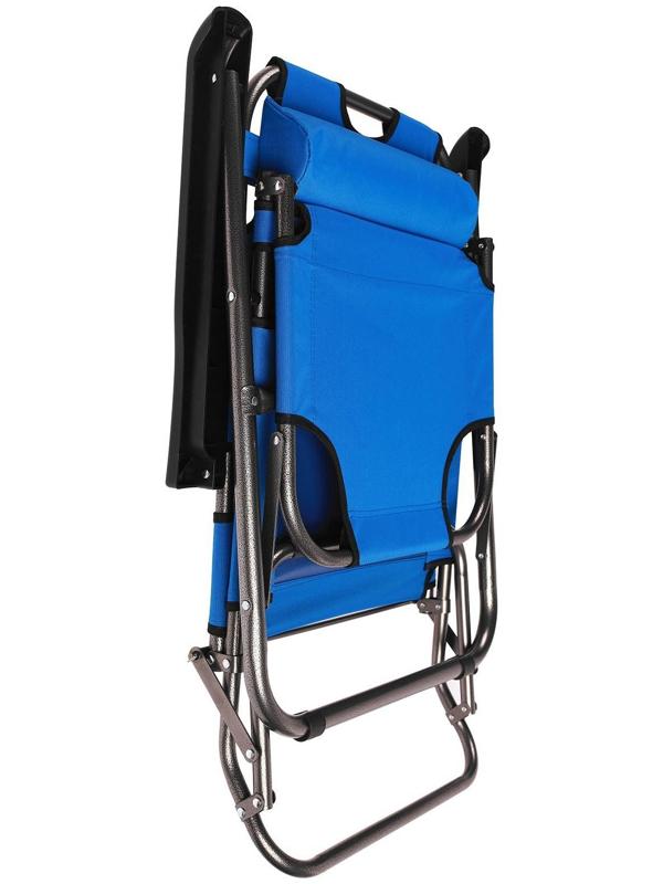 Кресло-шезлонг туристическое, с подголовником, р. 153 х 60 х 79 см, до 100 кг, цвет голубой