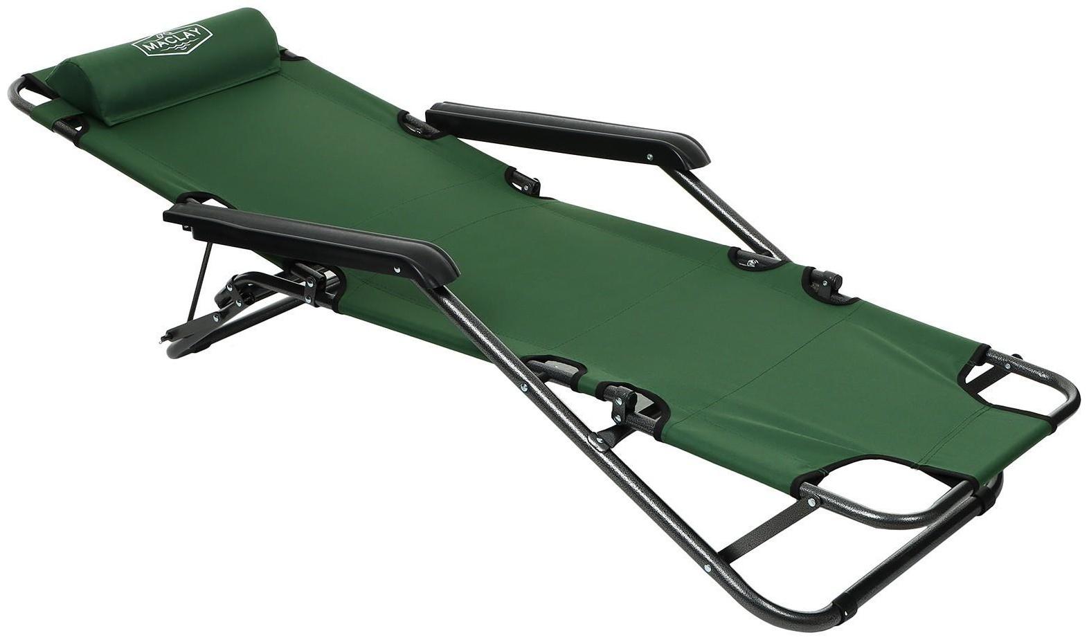 Кресло-шезлонг туристическое, с подголовником, р. 153 х 60 х 79 см, до 100 кг, цвет зелёный