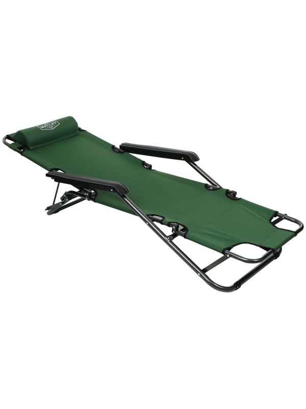 Кресло-шезлонг туристическое, с подголовником, р. 153 х 60 х 79 см, до 100 кг, цвет зелёный