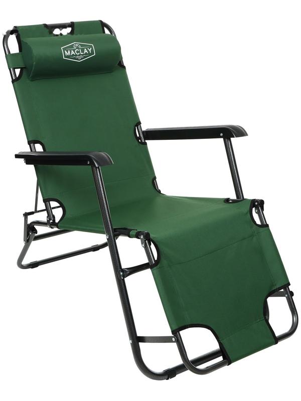 Кресло-шезлонг туристическое, с подголовником, р. 153 х 60 х 79 см, до 100 кг, цвет зелёный