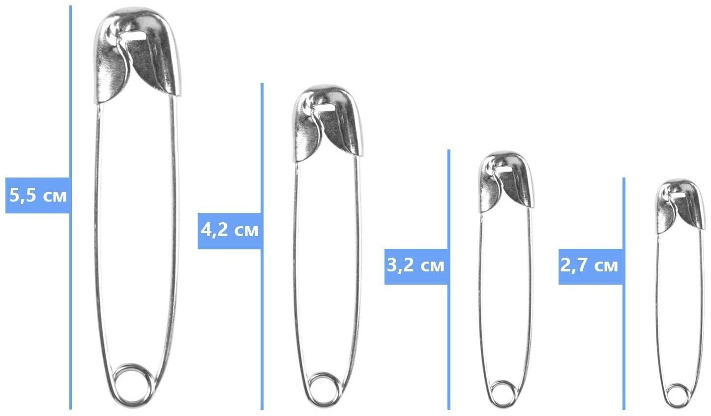 Набор булавок английских 2,7 / 3,2 / 4,2 / 5,5 см, 60 ± 5 шт, цвет серебряный