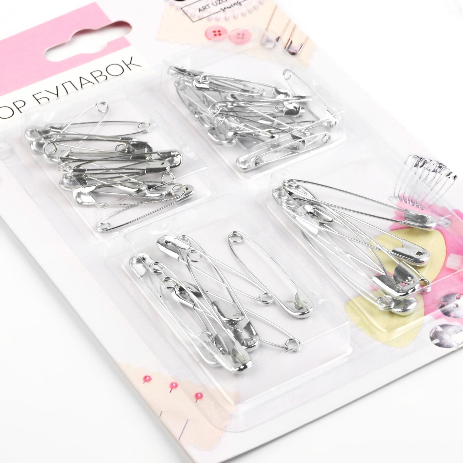 Набор булавок английских 2,7 / 3,2 / 4,2 / 5,5 см, 60 ± 5 шт, цвет серебряный