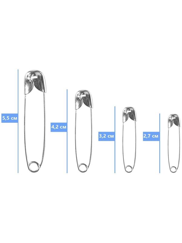 Набор булавок английских 2,7 / 3,2 / 4,2 / 5,5 см, 60 ± 5 шт, цвет серебряный