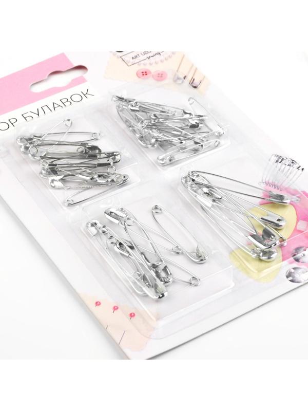 Набор булавок английских 2,7 / 3,2 / 4,2 / 5,5 см, 60 ± 5 шт, цвет серебряный