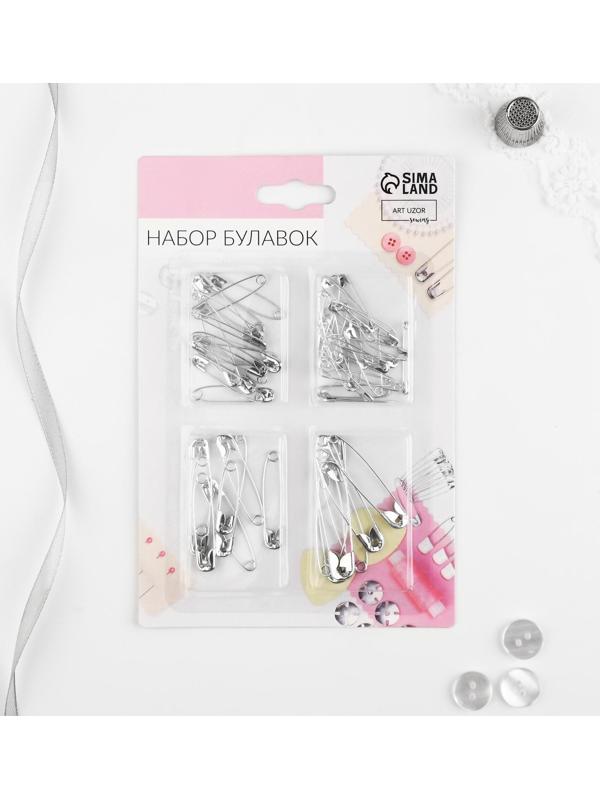 Набор булавок английских 2,7 / 3,2 / 4,2 / 5,5 см, 60 ± 5 шт, цвет серебряный