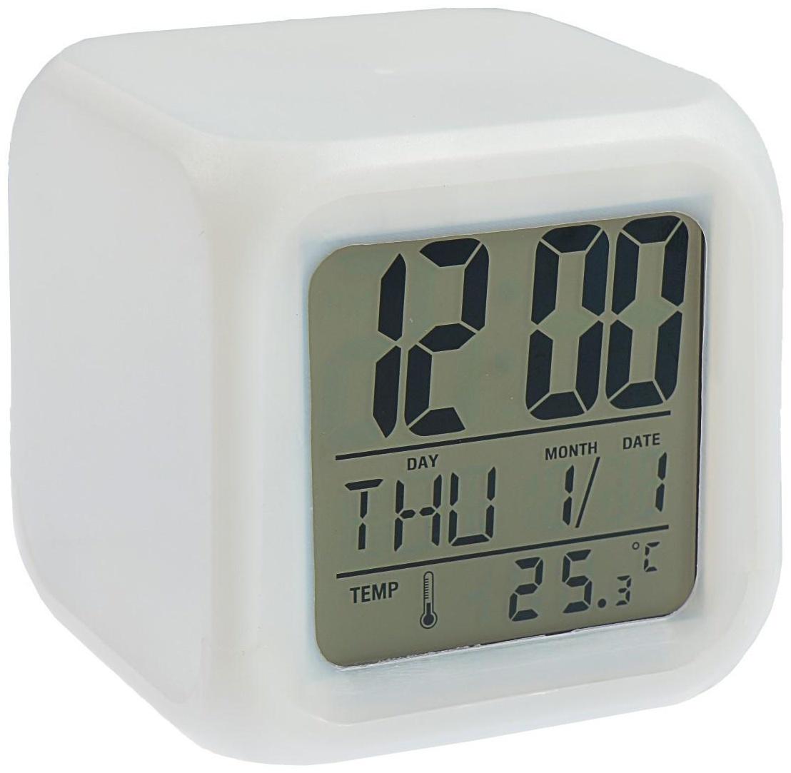 Будильник Luazon LB-03, дата, температура, белый