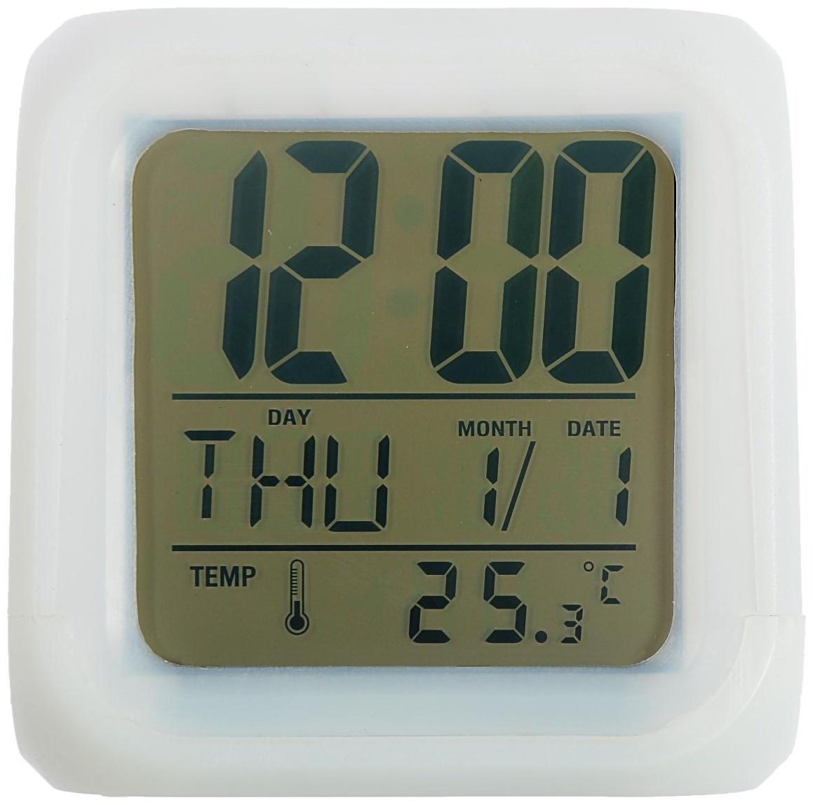 Будильник Luazon LB-03, дата, температура, белый