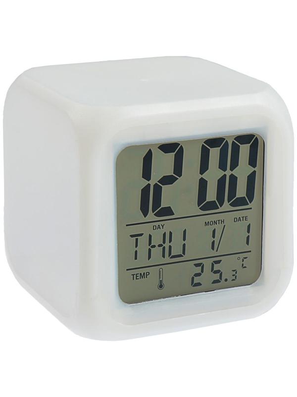 Будильник Luazon LB-03, дата, температура, белый