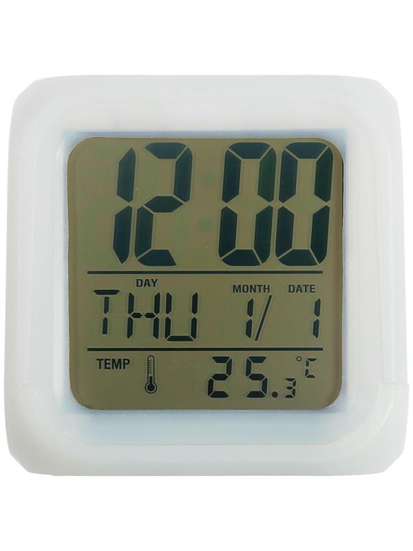 Будильник Luazon LB-03, дата, температура, белый
