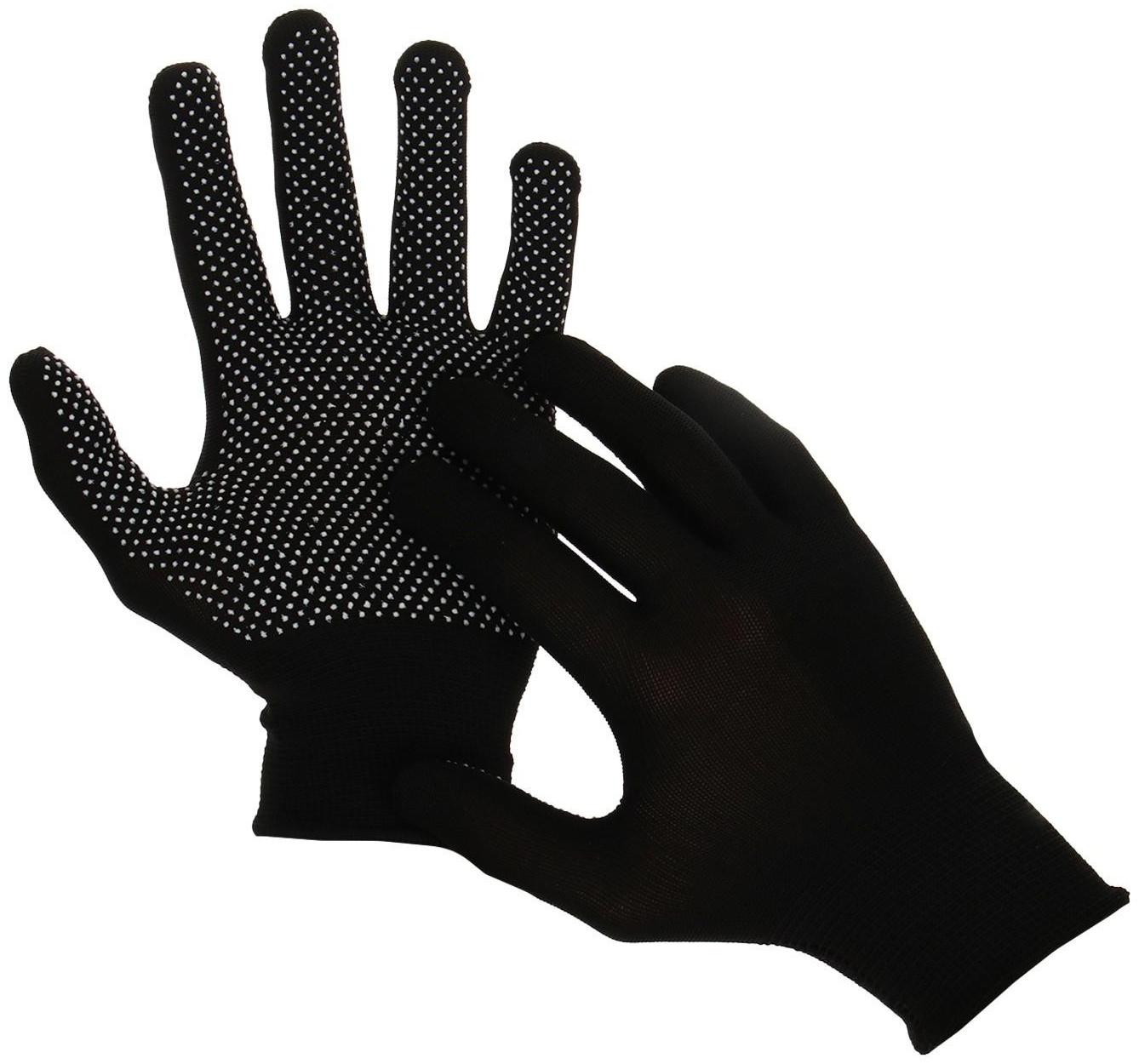 Перчатки, х/б, с нейлоновой нитью, с ПВХ точками, размер 9, чёрные, Greengo