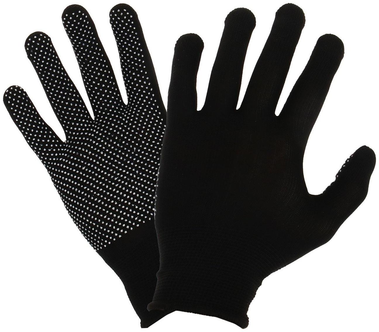 Перчатки, х/б, с нейлоновой нитью, с ПВХ точками, размер 9, чёрные, Greengo