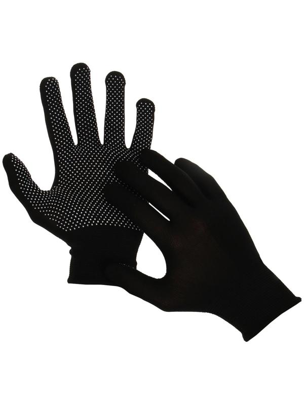 Перчатки, х/б, с нейлоновой нитью, с ПВХ точками, размер 9, чёрные, Greengo