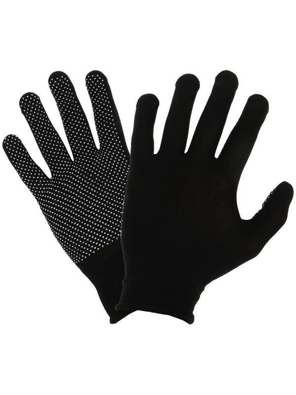 Перчатки, х/б, с нейлоновой нитью, с ПВХ точками, размер 9, чёрные, Greengo