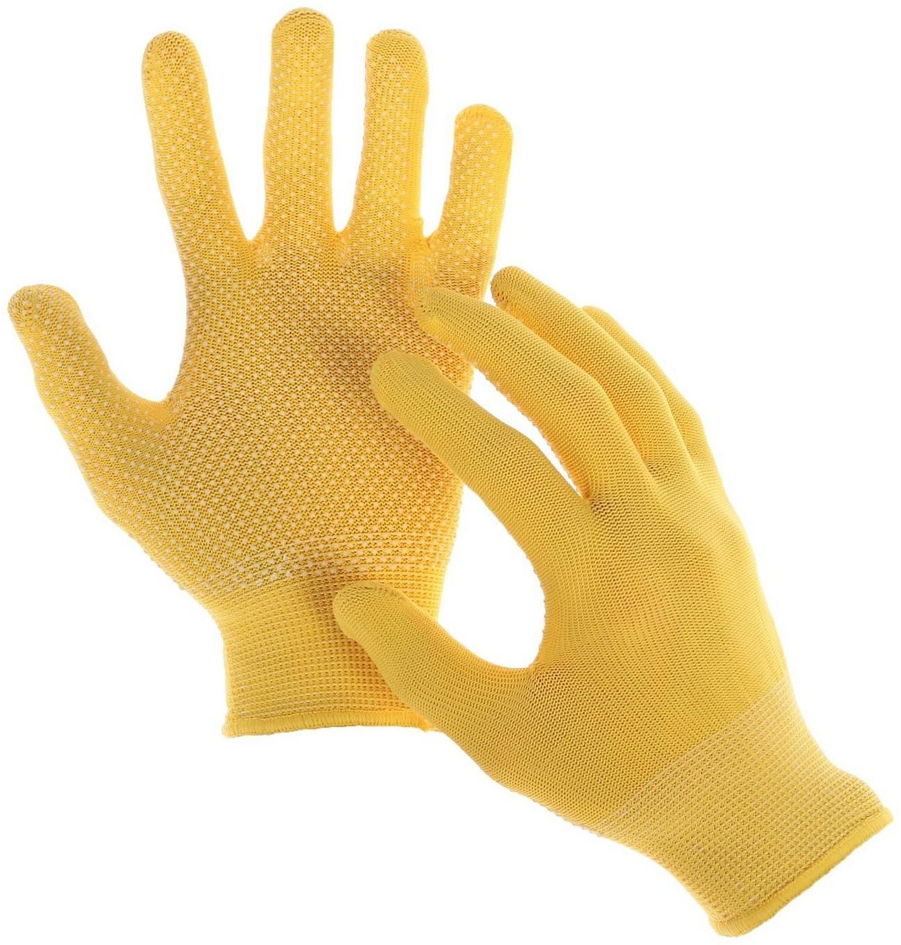 Перчатки, х/б, с нейлоновой нитью, с ПВХ точками, размер 9, жёлтые, «Точка»