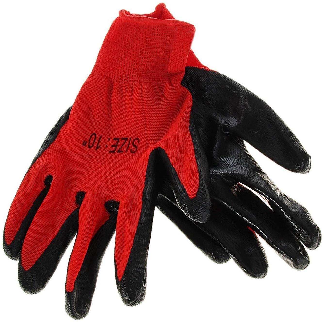 Перчатки нейлоновые, с резиновым обливом, размер 10, чёрно-красные, Greengo