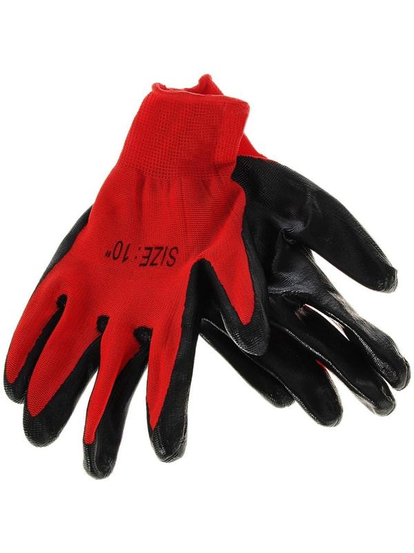 Перчатки нейлоновые, с резиновым обливом, размер 10, чёрно-красные, Greengo