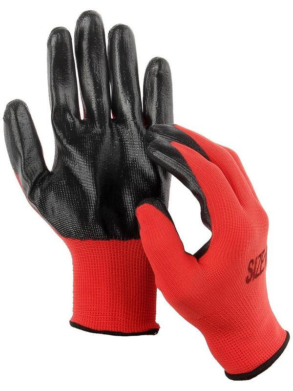 Перчатки нейлоновые, с резиновым обливом, размер 10, чёрно-красные, Greengo