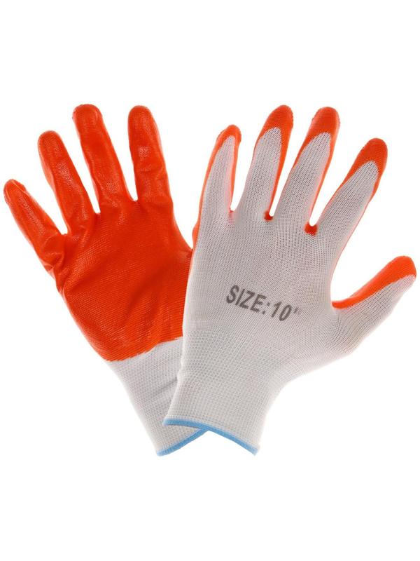 Перчатки нейлоновые, с нитриловым обливом, размер 10, оранжевые