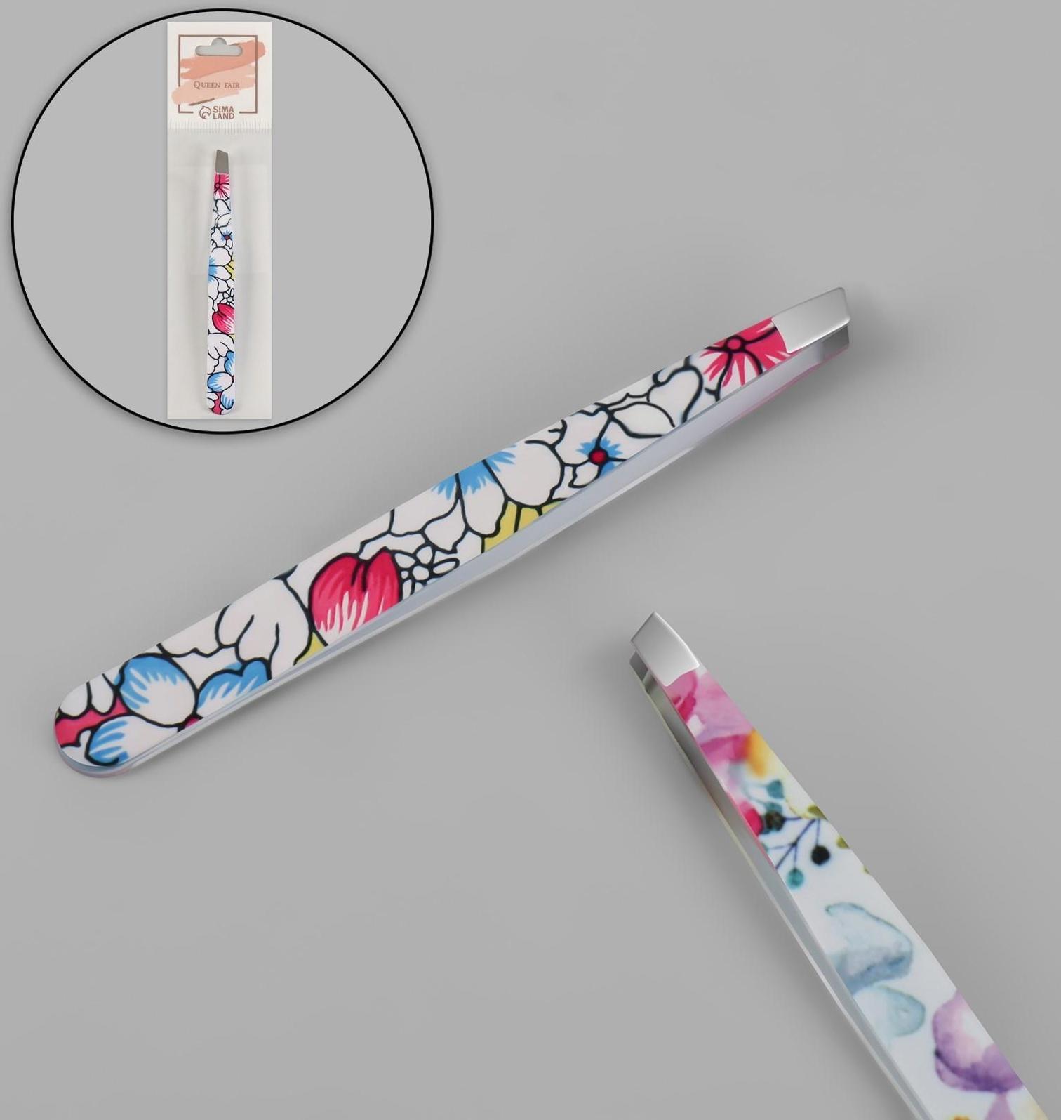 Пинцет скошенный, широкий, 9,5 см, рисунок МИКС