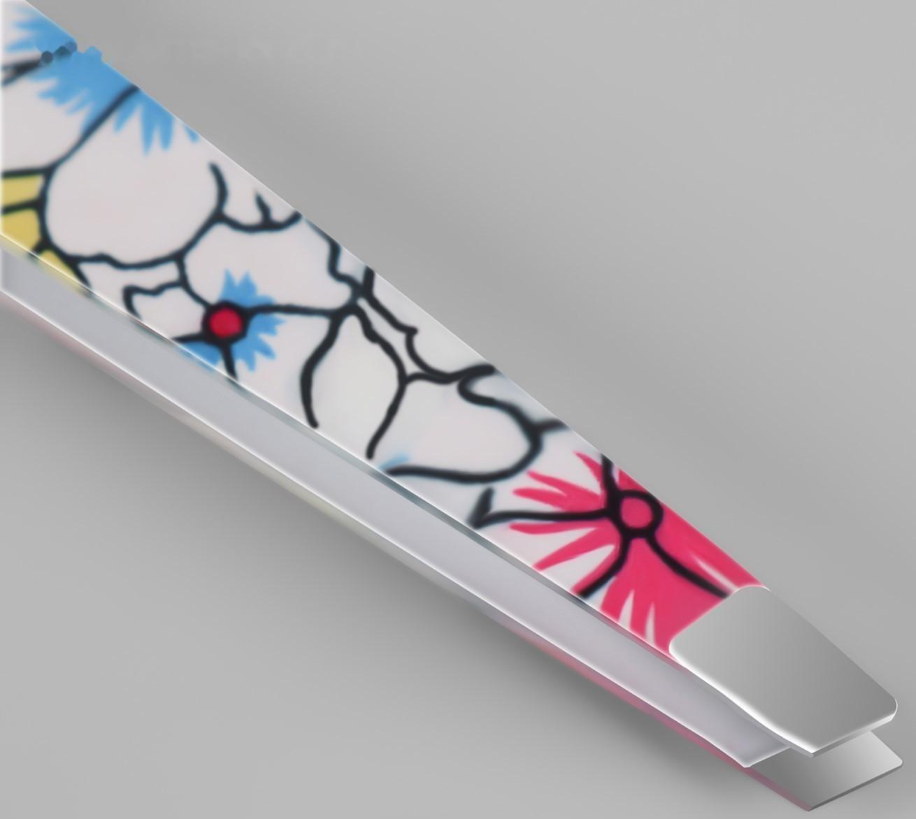 Пинцет скошенный, широкий, 9,5 см, рисунок МИКС