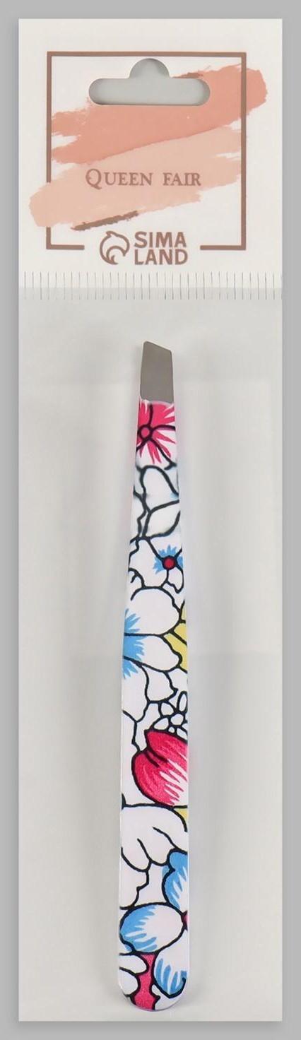 Пинцет скошенный, широкий, 9,5 см, рисунок МИКС